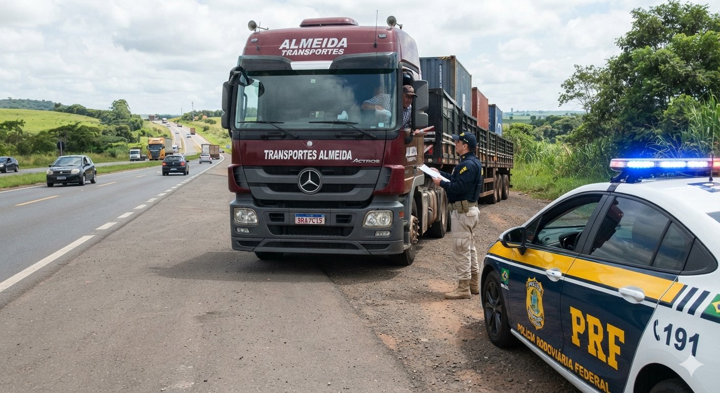 Caminhão parado em fiscalização rodoviária — consulta cadastral
